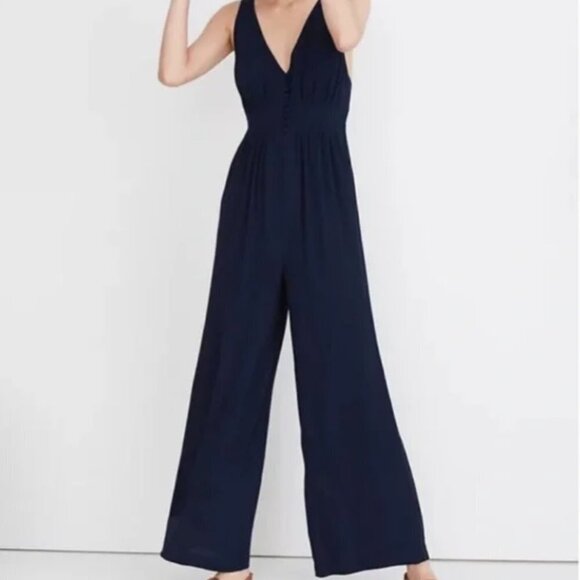 Madewell Pants - Madewell | V-Back Wide Leg Pleated Jumpsuit in Navy